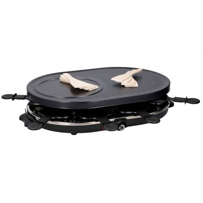 Noir Appareil a Raclette avec Pierre Naturelle et Plaque en Fonte Raclette Multifonction 2-IN-1 pour 8 personnes Antiadh/ésif Raclette Grill 1300W