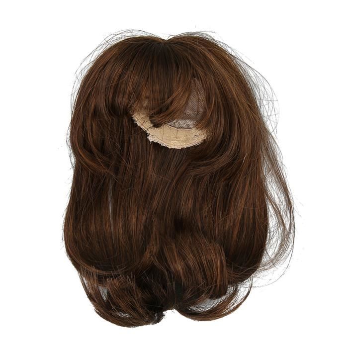 PERRUQUE brune pour poupées en Cheveux naturels - 33 cm
