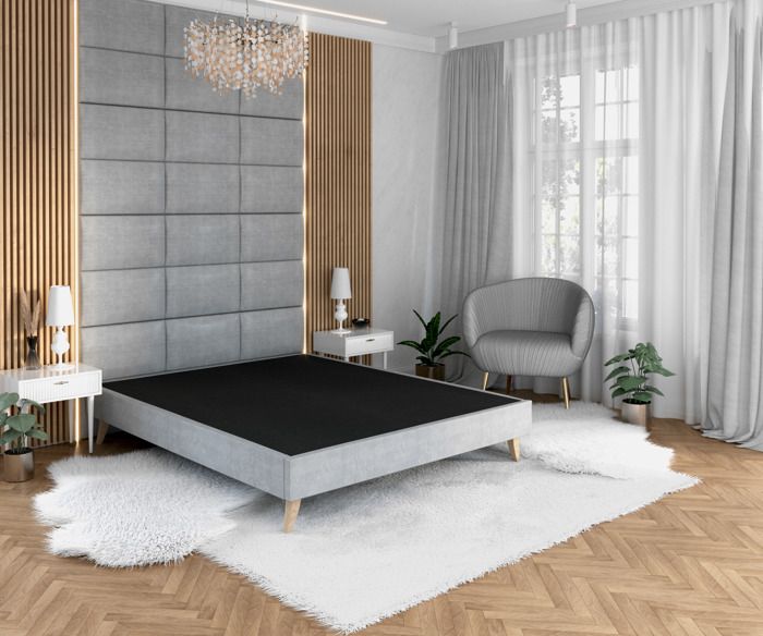 Lit à Sommier Tapissier Avec Coffre - Argentaro Gris 160x200 Cm | Housse Velours, Rangement Intégré, Confort Renforcé
