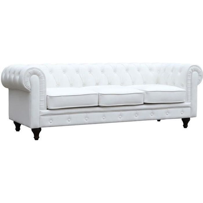 Canape Fixe Chesterfield Aliza 3 Places Blanc Achat Vente