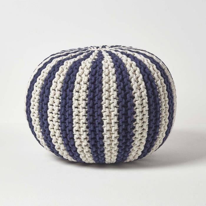 Pouf Design Rond - Ellos Tricot épais Mer égée main image 0