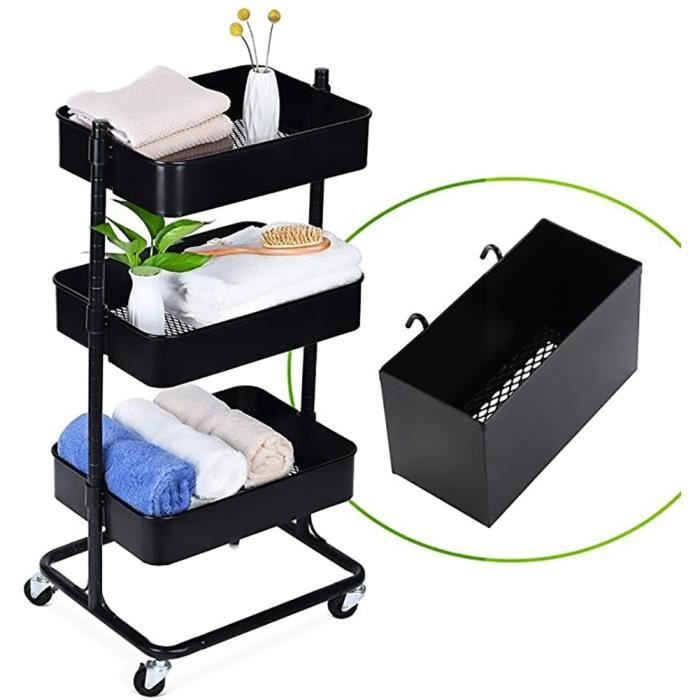 Chariot utilitaire de rangement roulant à 3 niveaux sur roulettes