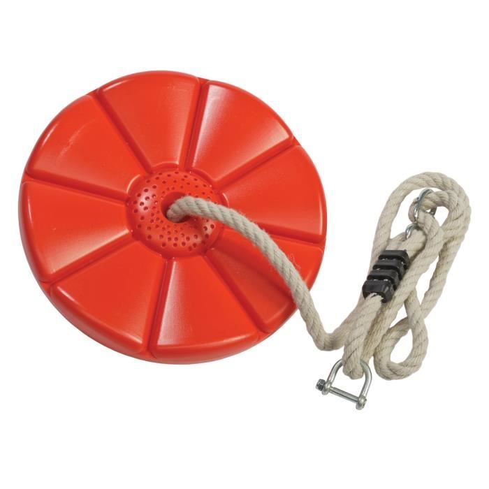 Disque pour balançoire ou tyrolienne. Ø du disque : 28 cm. Rouge en plastique avec corde réglable