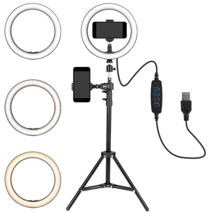 trou de vis 1//4 universel pour tr/épied, T Anneau lumineux de remplissage LED Photographie Selfie Lumi/ère Lampe de table Lampe de table Mini-/éclairage sur tr/épied 3 couleurs de luminosit/é r/églable USB