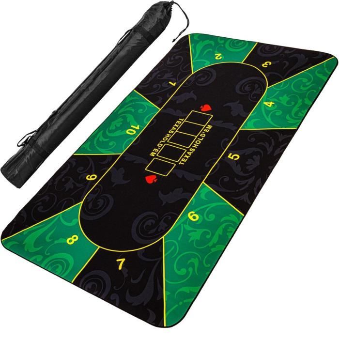 Tapis de Poker XXL, max. 10 joueurs, dimensions 160x80 cm, couleur vert-noir, sac de transport inclus