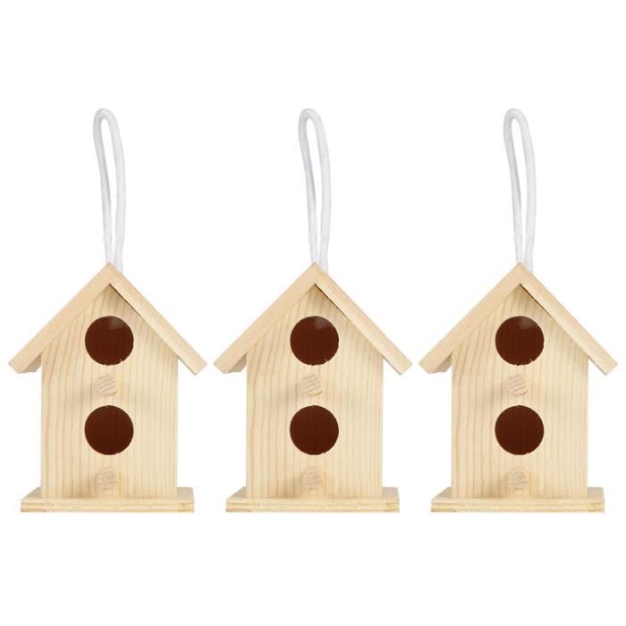 TYXHXTF Kit DIY 3 Maisons D’Oiseaux En Bois – Peinture, Pinceaux, Autocollants, Corde Inclus – Cadeau Bricolage Enfants, Pâques