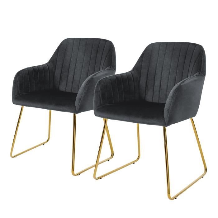 ML-Design Chaise de salle à manger set de 2, assise en velours, gris, chaise de salon avec dossier et accoudoirs, chaise de cuisine