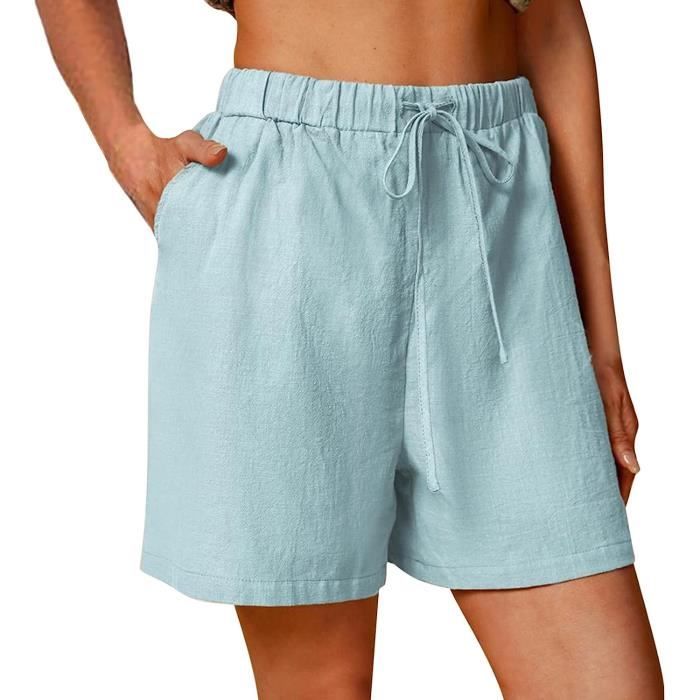 Short Femme ete en Lin Ou Coton Large Shorts Femme Chic Azur Azur Cdiscount Pret a Porter