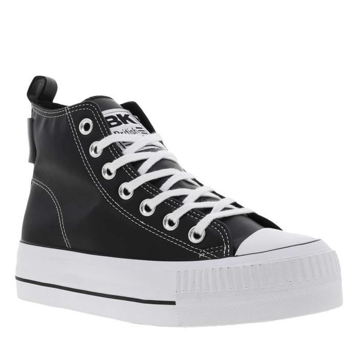 BK Baskets Femme - BK - Montantes - Blanc et noir - Synthétique - Adulte - Plat - Lacets