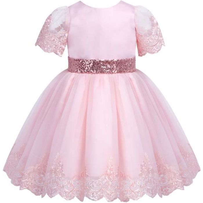 Robe Bebe Fille Jolie Danse Robe Fete Princesse 3 24 Mois Manches Courtes Ceinture Pailletee Rose Achat Vente Robe Cdiscount