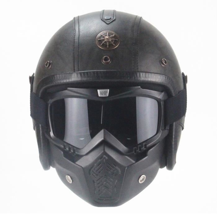 Casque moto avec masque Casque Harley Casque vintage Casque cuir