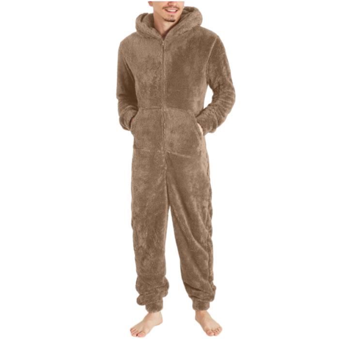 Combinaison Une Pièce Unisexe En Polaire - Pyjama à Capuche Avec Fermeture éclair, Chaud Et Confortable