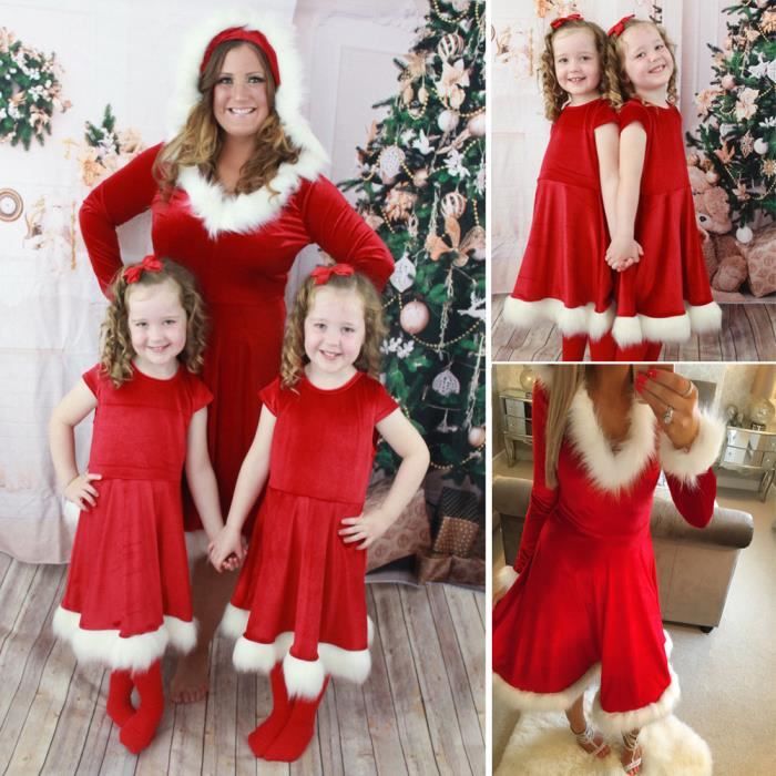 Noel Maman Me Enfant En Bas Age Enfants Bebe Princesse Robe Famille Tenues Assortis Rouge Rouge Cdiscount Pret A Porter