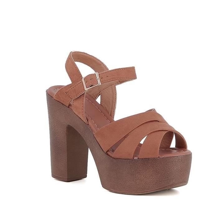 sandale talon bois marron