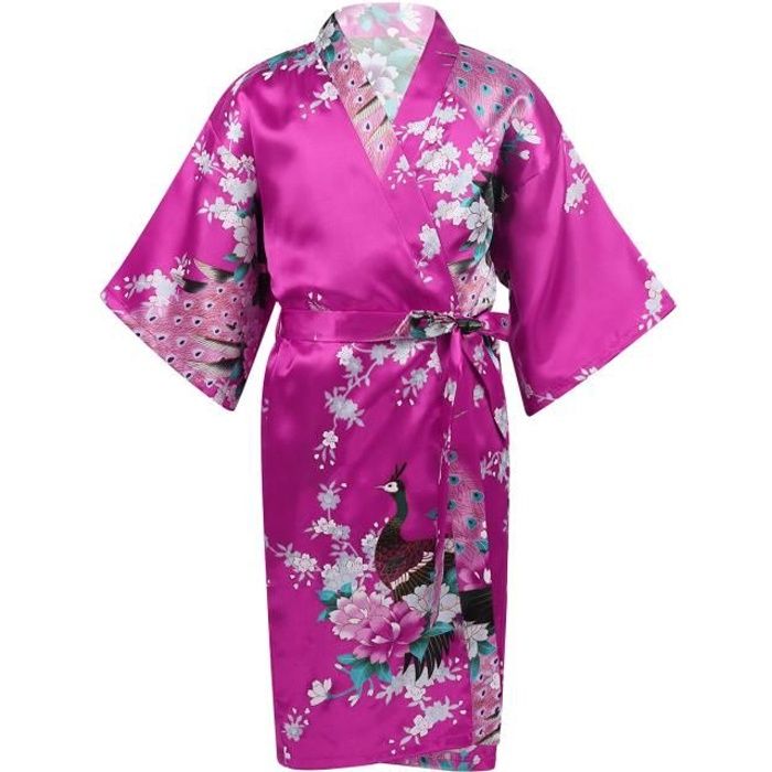 HonourSport-Kimono Enfant Fille Imprimé Peignoir Long Robe de Chambre Satin 