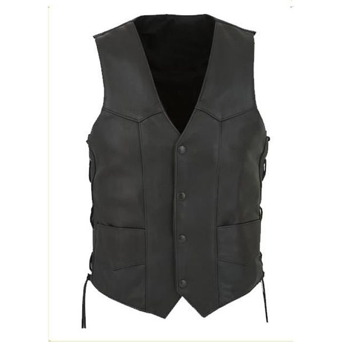 VESTE CUIR SANS MANCHES AVEC LACETS BOLERO MOTO HARLEY BIKER