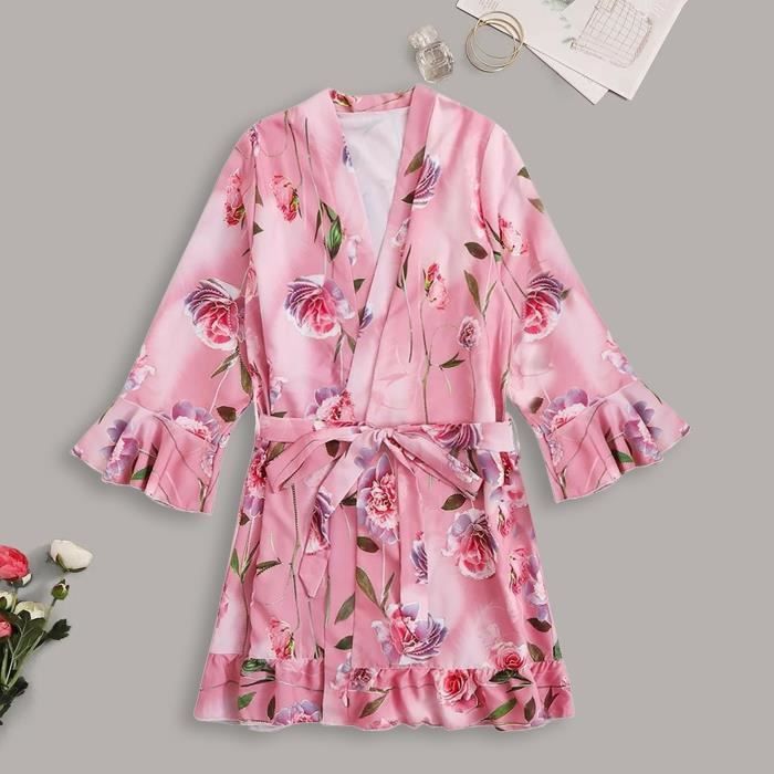 Robe de Chambre Pour Femme Satin Soie Sexy Rose Rose Cdiscount Prêtà