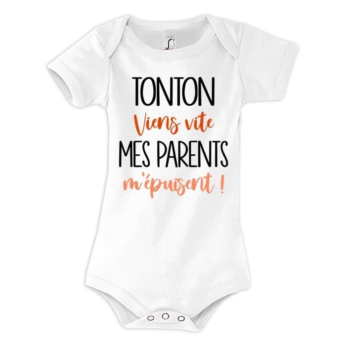 Body Bébé Humoristique "Tonton Viens Vite Ta Sœur M'épuise" - Imprimé En France