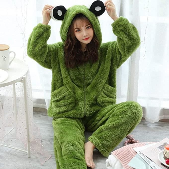 Pyjama d hiver chaud pour femme Pour fille capuche Pour l hiver Pour adulte Grenouille En flanelle paisse Pour la