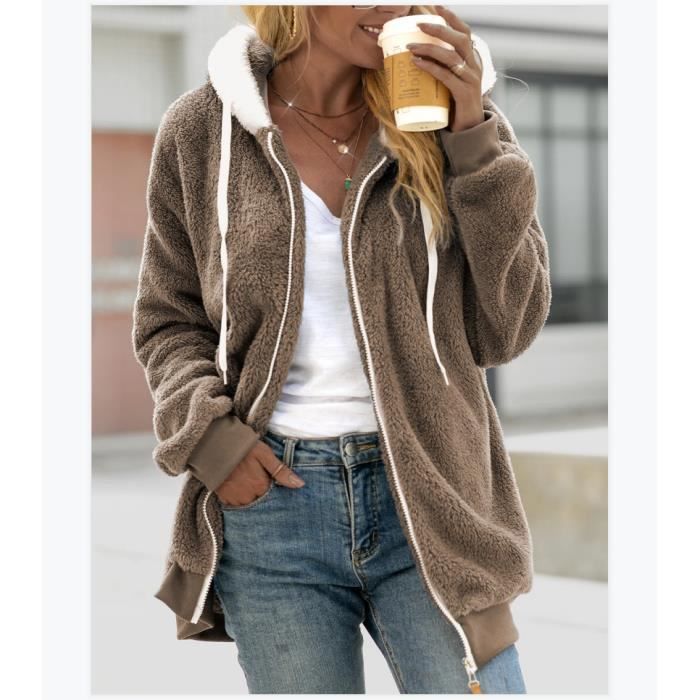 Sweat Capuche Hiver Femme Vestes Cardigan Polaire Moelleux