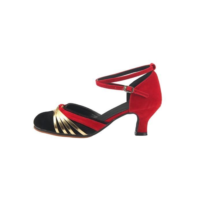 chaussures de danse femme bout fermé dessus velours latine salsa tango prom intérieur rouge doré