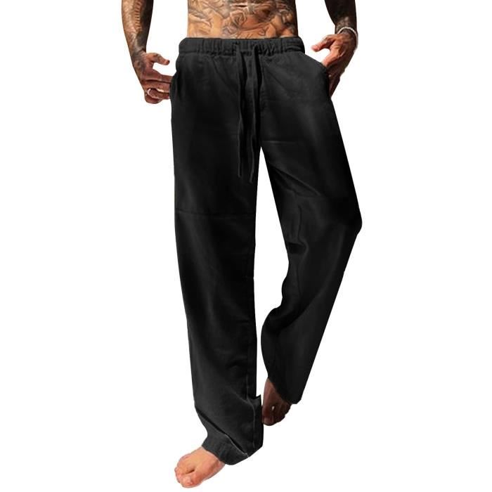 Pantalon Homme Lin et Coton Decontracte Respirant Noir Taille Elastique Noir Cdiscount Sport