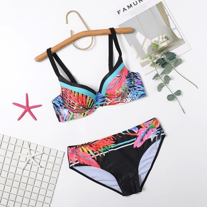Bikini 2 Pièces Femme Imprimé Léopard - Maillot Une épaule à Lacets Pour Vacances