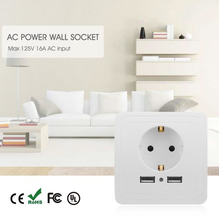 2.1 Double Port USB Prise murale téléphone Chargeur Plug Power Outlet Plaque Panneau 13 A