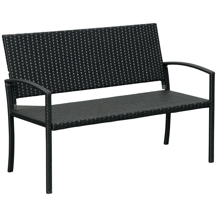 Banc de jardin - Outsunny - 2 places style cosy chic résine tressée 4 fils imitation rotin - métal - noir