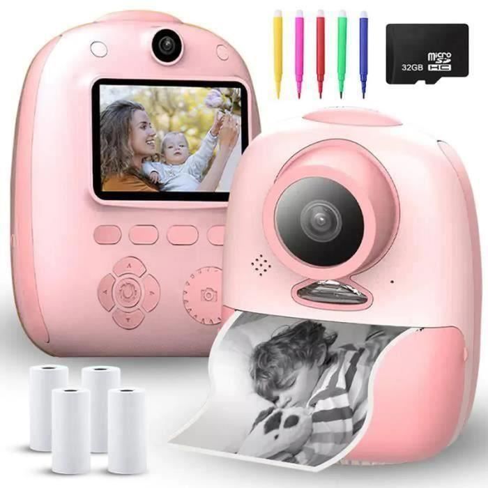 Appareil Photo Instantané Enfant 1080p Avec Impression - Écran 2,4 Pouces, Carte 32 Go, Crayons, Pour 3-14 Ans