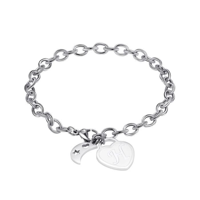 Bracelet Gourmette Argenté Acier Inoxydable Avec Lettre Initiale A-Z – Personnalisé Homme/Femme