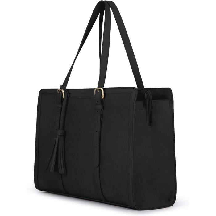 Sac Cabas Femme Ordinateur Portable 15,6 Pouces - Grand Format Toile Cuir PU, Porte-Documents Travail Courses, Marron Beige