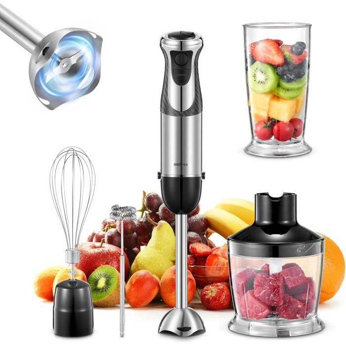 Mixeur Plongeant 5-en-1 avec Accessoires, Mixeur à Main 2 Vitesses pour Cuisine, Fouet, Hachoir Mixeur Plongeant 5-en-1 avec Accessoires, Mixeur à Main 2 Vitesses pour Cuisine, Fouet, Hachoir