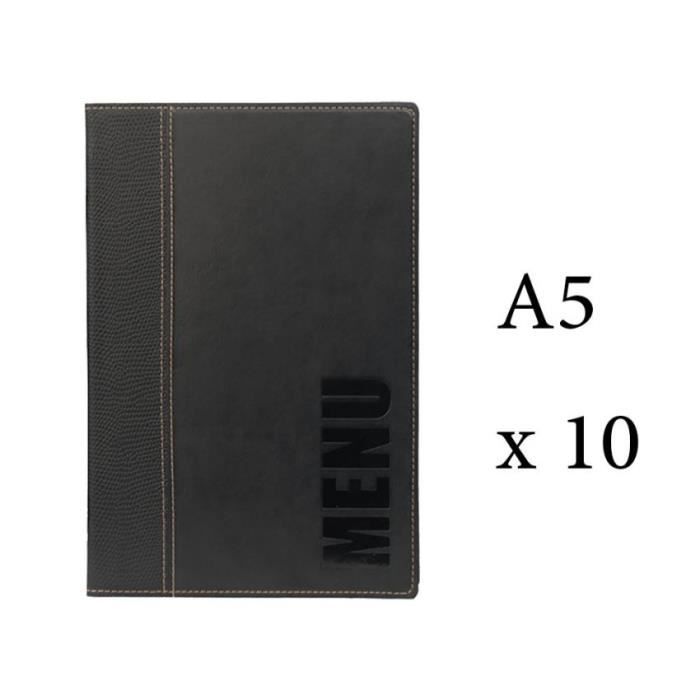 Lot 10 protège-menu Tendance format A5 couleur noir - Porte menu hôtel restaurant - Securit 6 + 2 (14 vues totales) Similicuir
