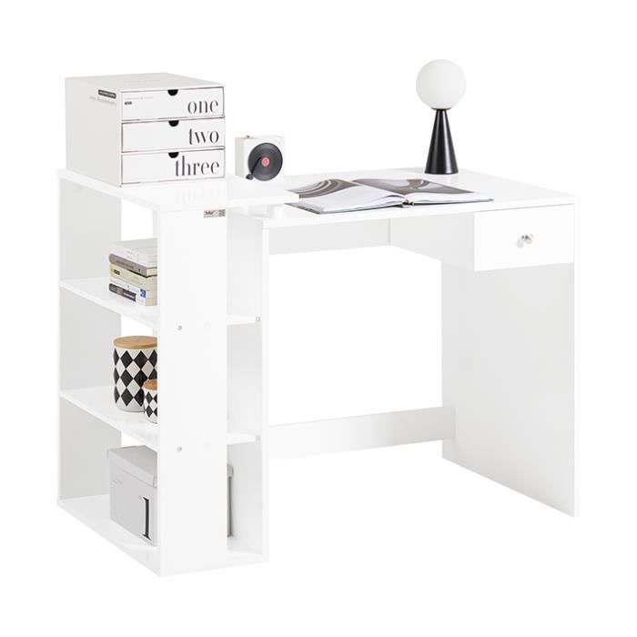 sobuy fwt35-w meuble de bureau avec 3 étagères et 1 tiroir - blanc l101xp60xh71cm