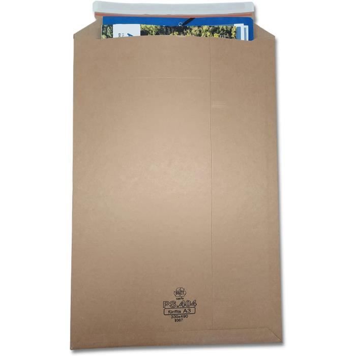 Lot De 25 Enveloppes D'Expédition Carton Ondulé Format A3+ 370x540 Mm - Hauteur De Remplissage Jusqu'à 25 Mm, Autocollantes