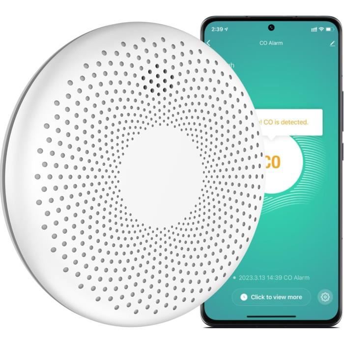 Détecteur Combiné Detecteur de Fumée Detecteur Monoxyde Carbone avec Pile de 10 Ans, 2 en 1 pour Une Protection, Certifié EN14604 & EN50291, 2 Pièce