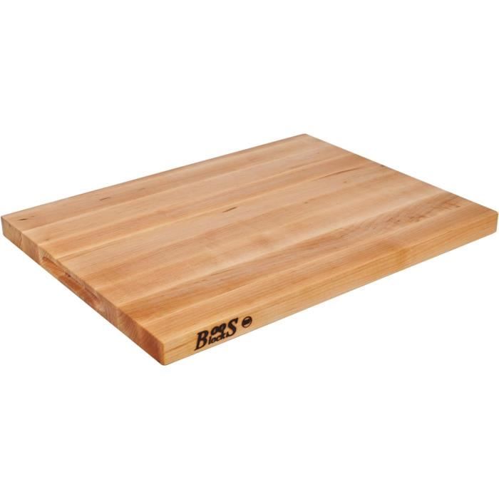 John Boos Boos Block Grande planche à découper réversible sur bois avec rainure à jus et plateau en acier inoxydable, 5,7 cm d'épaisseur, 61 x 45,7 x 6,3 cm, érable