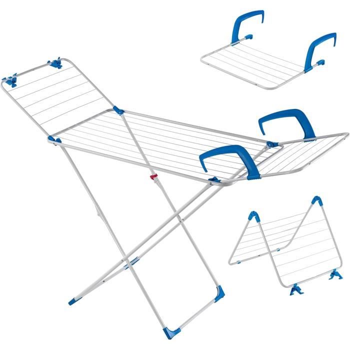 KADAX Grand Séchoir à Linge Télescopique XL - Étendoir à Ailes En Acier Revêtu, 20m De Séchage, Robuste Et Compact (Blanc)