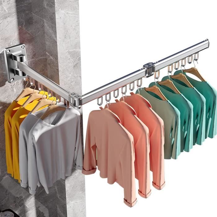 Séchoir à Linge Mural Pliable AISIR - Intérieur/Extérieur - Aluminium Noir - 50 Kg