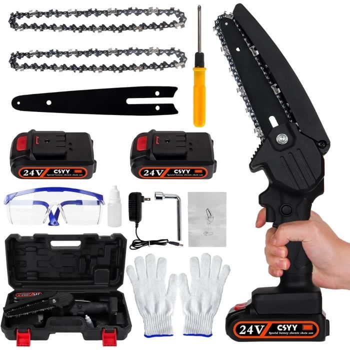 Mini tronçonneuse de 15,2 cm sans fil, alimentée par batterie 21 V/2 Ah pour élagage de branches avec 2 chaînes, 2 batteries, petite tronçonneuse électrique portable avec verrou de sécurité, pour Mini tronçonneuse de 15,2 cm sans fil, alimentée par batterie 21 V/2 Ah pour élagage de branches avec 2 chaînes, 2 batteries, petite tronçonneuse électrique portable avec verrou de sécurité, pour