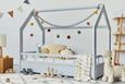 MS FACTORY Lit Enfant Bébé Maison 80x160 cm - Lit en Massif Cabane - Style Scandinave - Gris Barrières-1