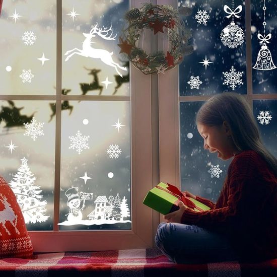 Autocollants Fenêtre Noël Réutilisables - 9 Feuilles PVC, 136 Pièces, Thème Hiver Et Fêtes