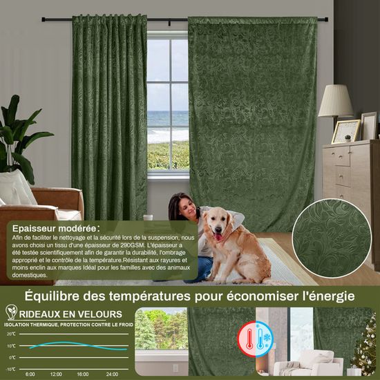 Ystyle Rideau Occultant Velours Lot De 2, 140x175cm, Rideaux Salon Rideau Thermique Isolant Anti Chaud, Beige Blanc - Maison