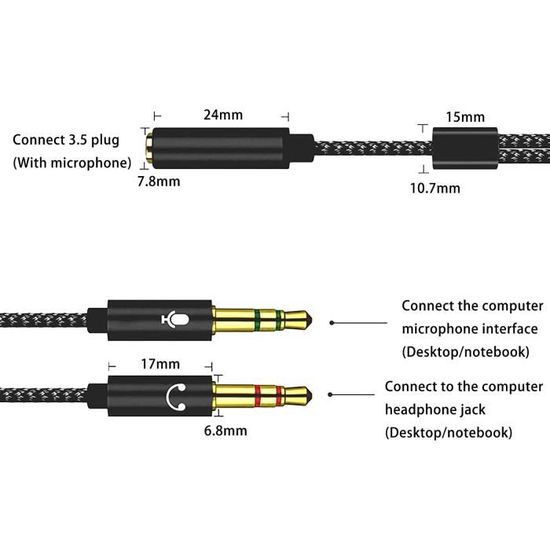 Adaptateur Micro Casque, Câble Adaptateur Splitter Y Jack 3.5mm, 3.5mm  Femelle à 2 Dual 3.5mm Mâle, Audio Y Câble Adaptateur A175 - Cdiscount  Informatique