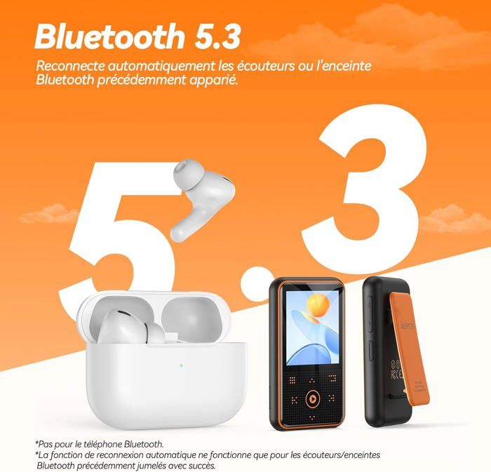 64Go Lecteur MP3 Bluetooth 5.3 écran Tactile Portable