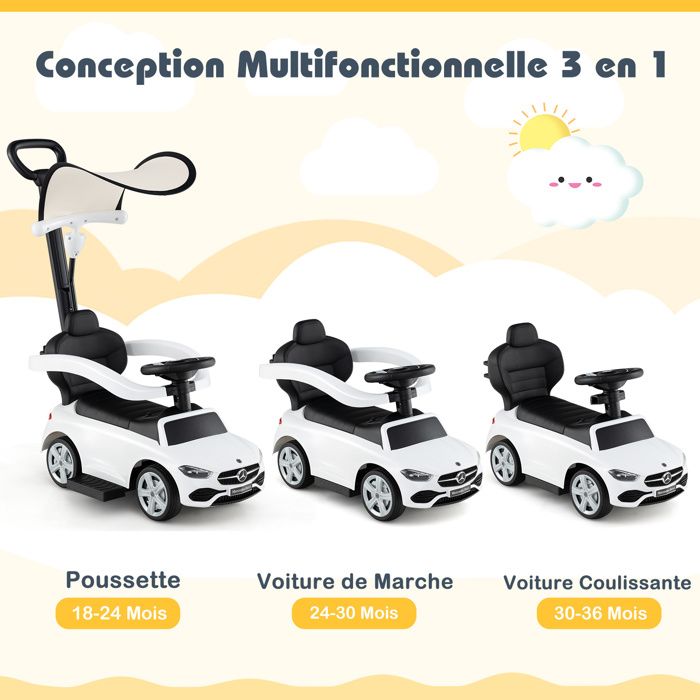 Voiture A Pousser Enfant Porteur Bébé Mercedes C-Class 1 An - Voiturette Avec Klaxon Et Sons
