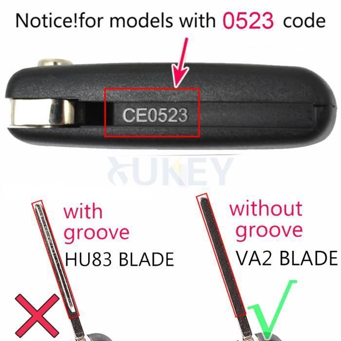 Coque De Clé 2 Boutons CE0523 - Remplacement Pliable Pour Peugeot 207-807, Citroën C2-C8, DS3, DS4 - Plastique Haute Qualité