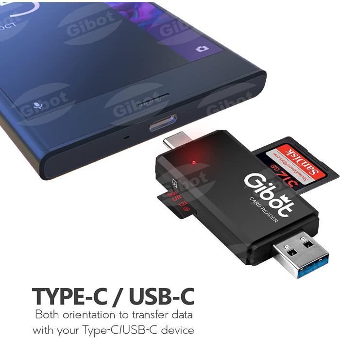 Lecteur de Carte SD USB 3.1 Type C USB-C Pour Lecteur de Carte SD Card  Type-C OTG Pour Téléphone Portable Macbook Samsung Huawei - Cdiscount  Informatique