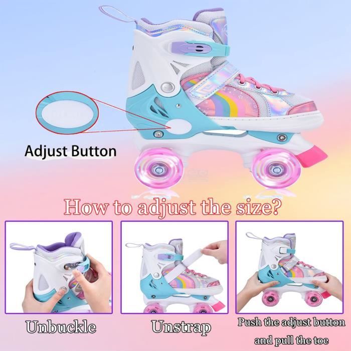 DIOB Patin a Roulette Fille Roller Enfant 4 Roues avec Lumineuses